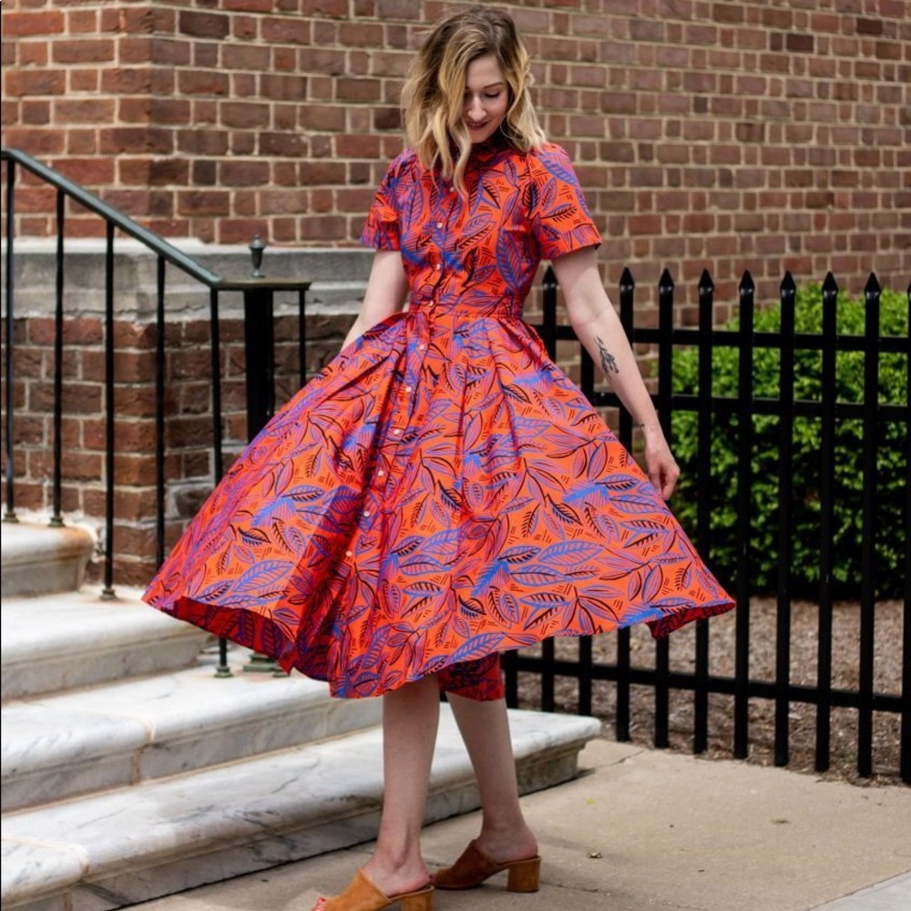 NWT Alexis for Target Orange And Blue Leaf Print Maxi Dress